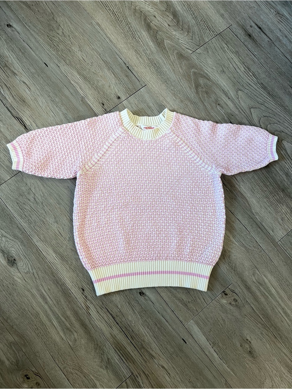 Joe Fresh Pink Knit Short-Sleeve Sweater with Cream Trim